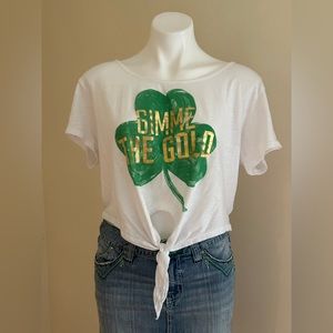 Victoria Secret Pink White Crop Top With Clover & Gold Letters GmeThe Gold SZ PS